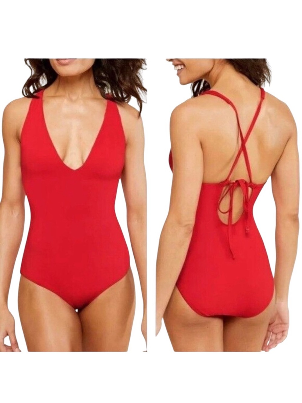 Andie Bali‎ Red One-Piece Swimsuit with V-Neck and Crisscross Tie Back NWT